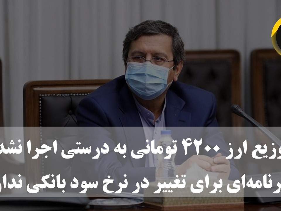 توزیع ارز ۴۲۰۰ تومانی به درستی اجرا نشد/ برنامه‌ای برای تغییر در نرخ سود بانکی نداریم